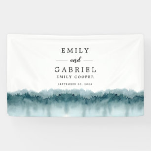 Rustic Mountains Forest Watercolor Wedding Banner