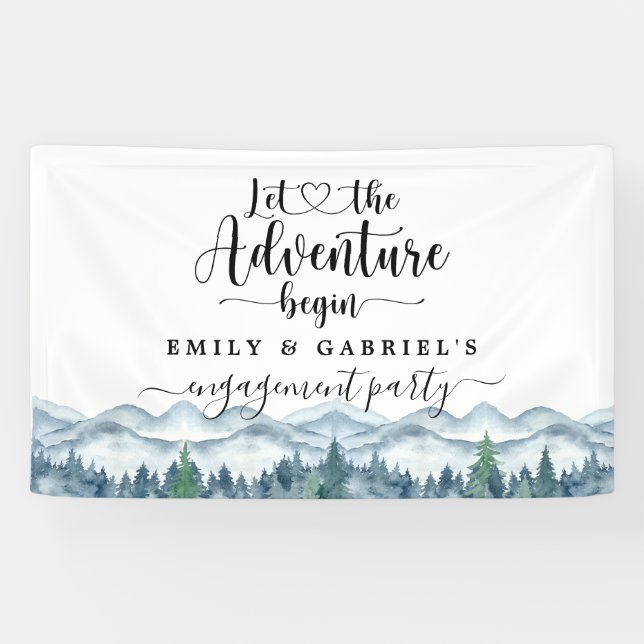Rustic Mountains Forest Watercolor Wedding  Banner (Horizontal)