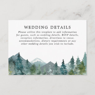 Rustic mountains forest watercolor wedding details enclosure card