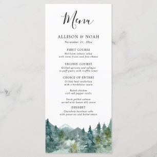 Rustic mountains forest watercolor wedding menu