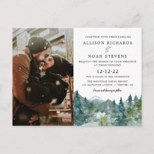 Rustic mountains forest wedding postcard photo