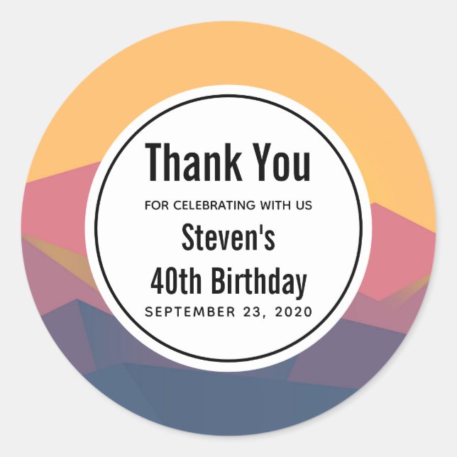 Rustic Mountains Geometric Minimalist Birthday Classic Round Sticker (Front)