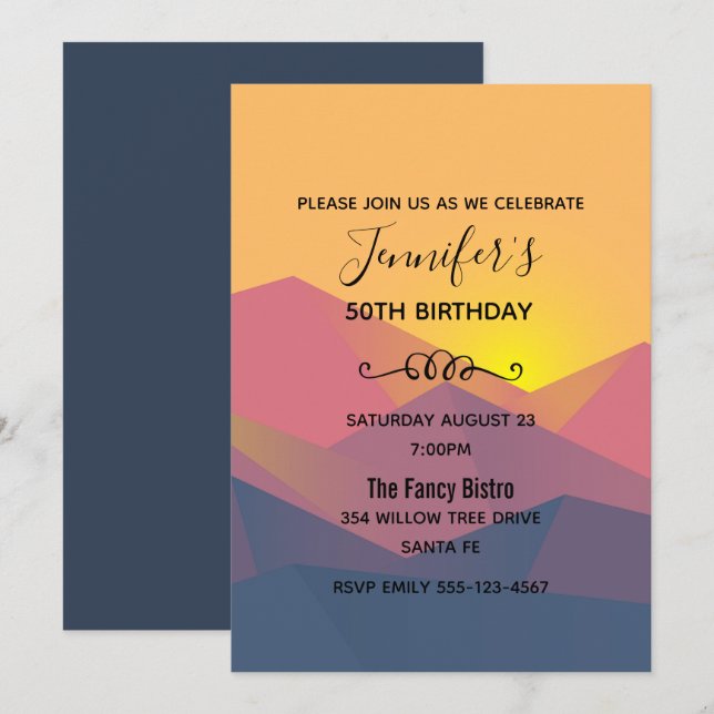 Rustic Mountains Geometric Minimalist Birthday Invitation (Front/Back)