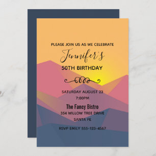 Rustic Mountains Geometric Minimalist Birthday Invitation