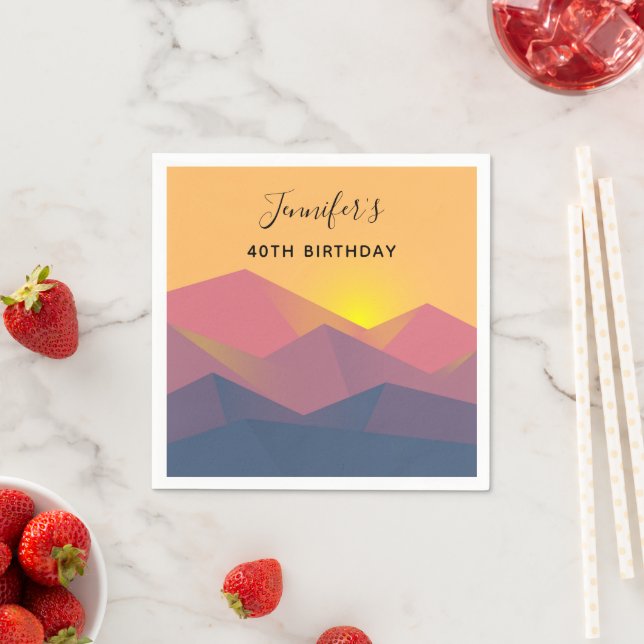 Rustic Mountains Geometric Minimalist Birthday Napkin (Insitu)