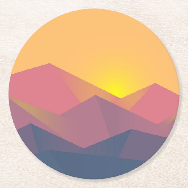 Rustic Mountains Geometric Minimalist Round Paper Coaster (Front)