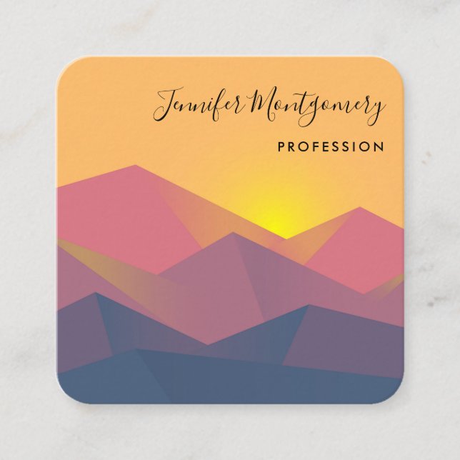 Rustic Mountains Geometric Minimalist Square Business Card (Front)