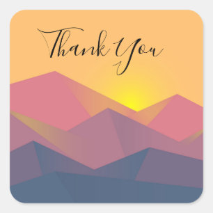 Rustic Mountains Geometric Minimalist Thank You Square Sticker