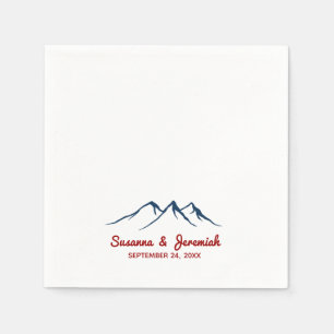 Rustic Mountains in Blue and Red Wedding Reception Napkin