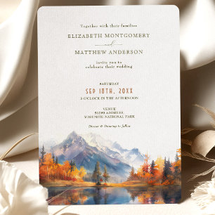 Rustic Mountains Lake Fall Winter Wedding Invitation