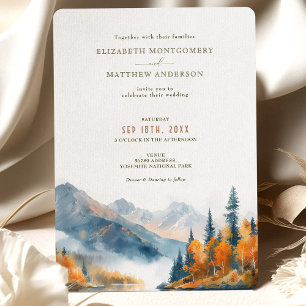 Rustic Mountains Lake Fall Winter Wedding Invitation