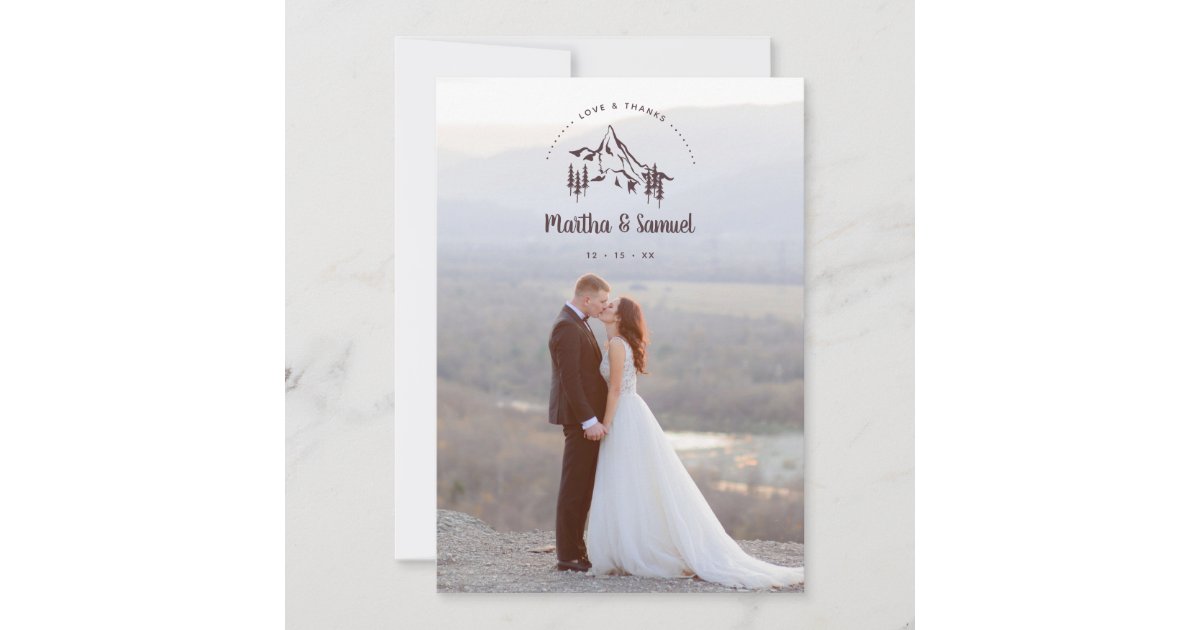 Rustic Mountains Landscape Romantic Photo Wedding Thank You Card | Zazzle