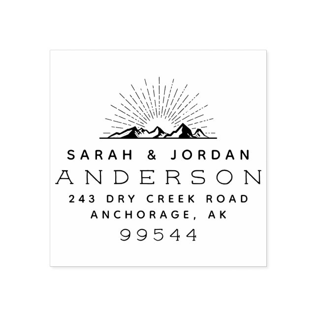 Rustic Mountains Married Couple Return Address Rubber Stamp (Imprint)