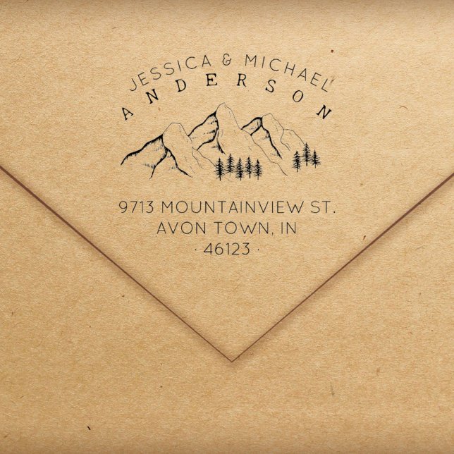 Rustic Mountains Married Couple Return Address  Rubber Stamp (Rustic Mountains Married Couple Return Address Rubber Stamp)