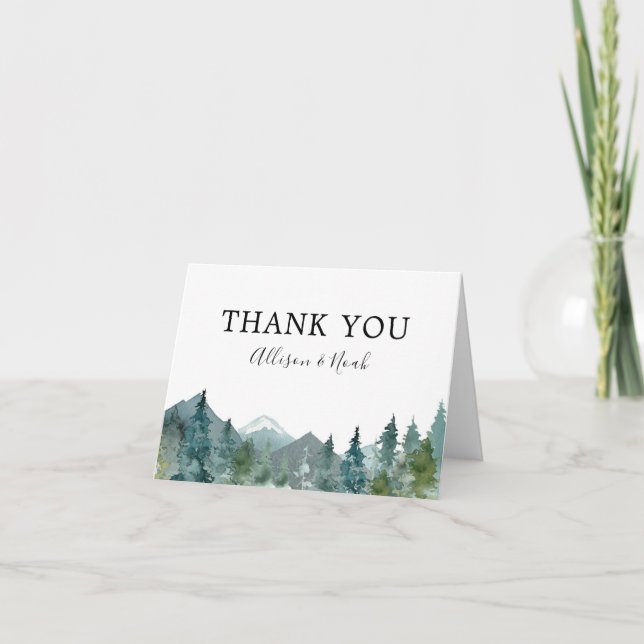 Rustic mountains outdoor theme wedding thank you card (Front)