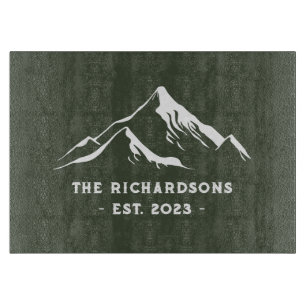 Rustic Mountains Personalised Family Name Lake Ski Cutting Board