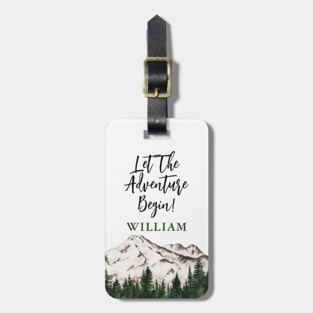 Rustic Mountains Personalised Luggage Tag (Front Vertical)