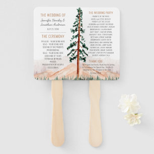Rustic Mountains Pine Trees Fog Wedding Program Hand Fan
