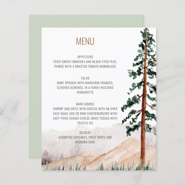 Rustic Mountains Pine Trees Landscape Menu  (Front/Back)