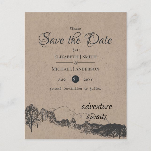 Rustic Mountains Save the Date Adventure Awaits Flyer (Front)