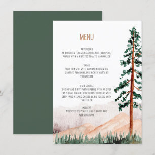 Rustic Mountains Trees Landscape Wedding Menu Invitation