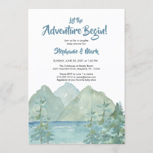 Rustic Mountains Watercolor Adventure Baby Shower Invitation