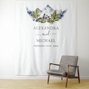 Rustic Mountains Watercolor Photo Booth Backdrop Tapestry