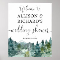 Rustic mountains wedding shower welcome sign