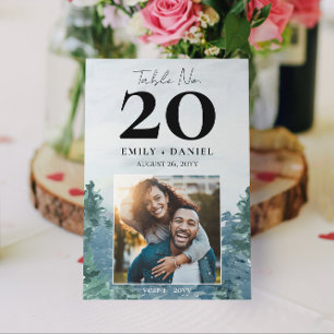 Rustic Mountains Wedding Table Number w/Photo 5x7