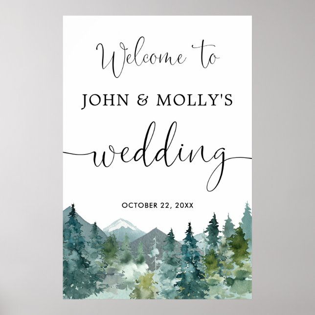 Rustic mountains wedding welcome sign (Front)
