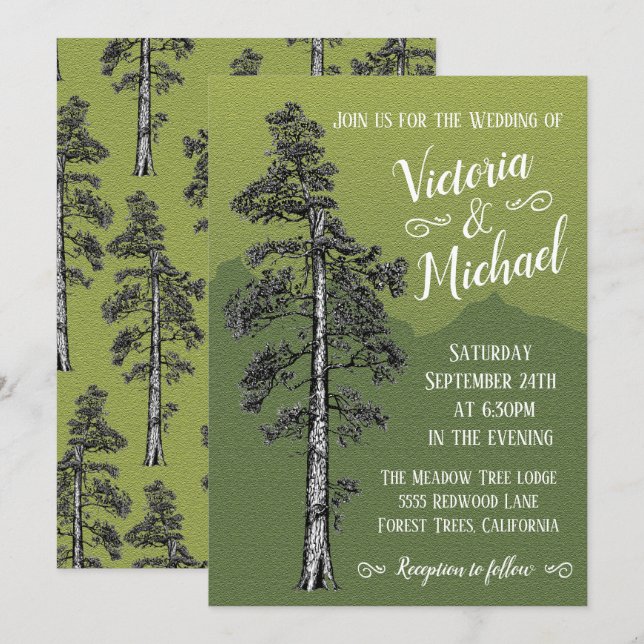 Rustic Mountatin Wedding in the woods Invitation (Front/Back)