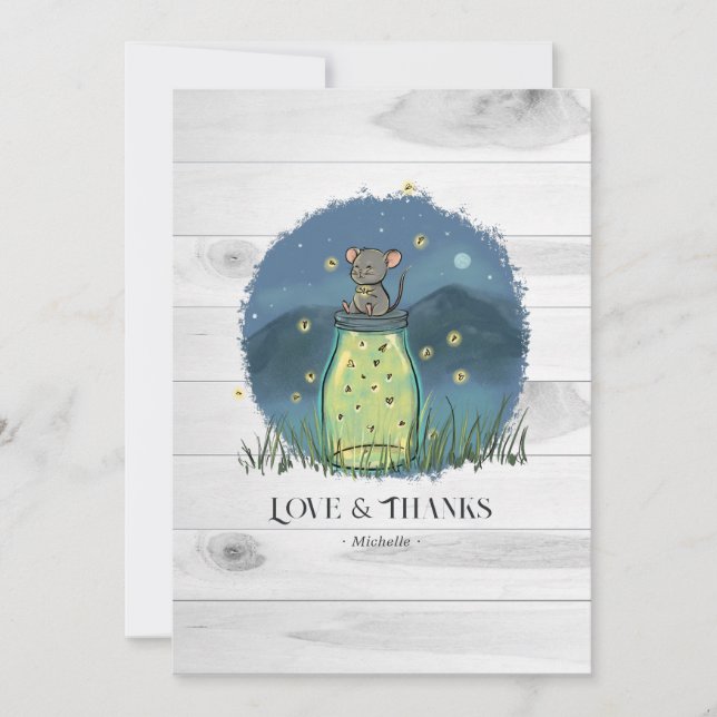 Rustic Mouse Firefly Mason Jar Thank You Card (Front)