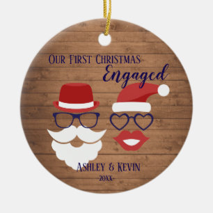 Rustic Moustache Lips funny 1st Engaged Christmas Ceramic Tree Decoration