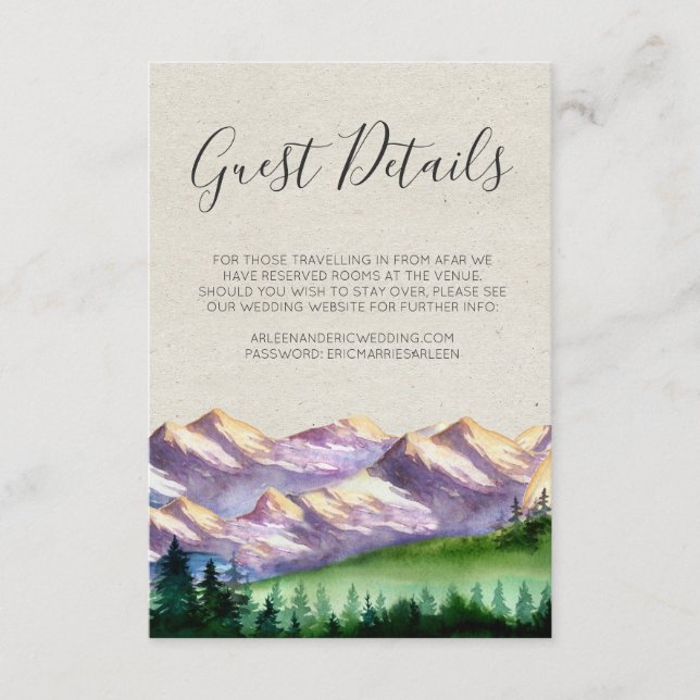 Rustic Moutain Wedding Guest Details Card (Front)