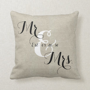 Rustic Mr and Mrs Linen Custom Wedding Cushion