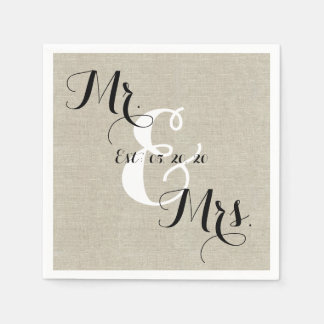 Rustic Mr and Mrs Linen Custom Wedding Napkins