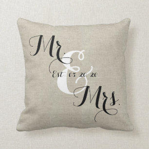 Rustic Mr and Mrs Linen Custom Wedding Pillow