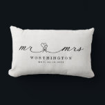 Rustic Mr. and Mrs.  Newlywed Wedding Gift Lumbar Cushion<br><div class="desc">Make your gift to the newlyweds memorable with this sweet calligraphy Mr and Mrs calligraphy font with a heart bouquet,  against a burlap-effect background.  Easily personalise with name and date of choice.</div>