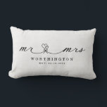 Rustic Mr. and Mrs.  Newlywed Wedding Gift Lumbar Cushion<br><div class="desc">Make your gift to the newlyweds memorable with this sweet calligraphy Mr and Mrs calligraphy font with a heart bouquet,  against a burlap-effect background.  Easily personalise with name and date of choice.</div>