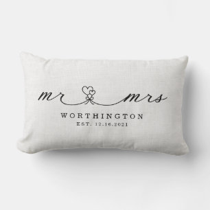 Rustic Mr. and Mrs.  Newlywed Wedding Gift Lumbar Cushion