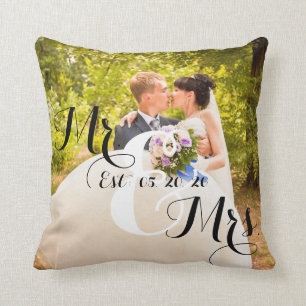 Rustic Mr and Mrs Photo   Wedding Throw Pillow