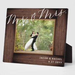 Rustic Mr. & Mrs. Elegant Script Wedding Photo Plaque