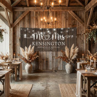 Rustic Mr Mrs Heart Script Lights Wood Wedding