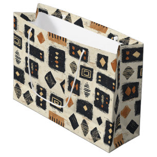 Rustic Mudcloth Geometric Pattern (2) Large Gift Bag