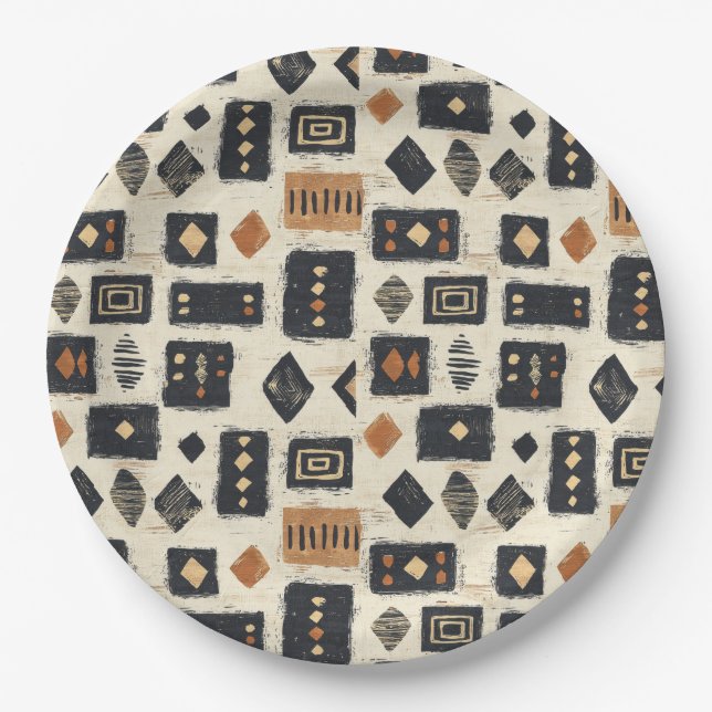 Rustic Mudcloth Geometric Pattern (2) Paper Plate (Front)