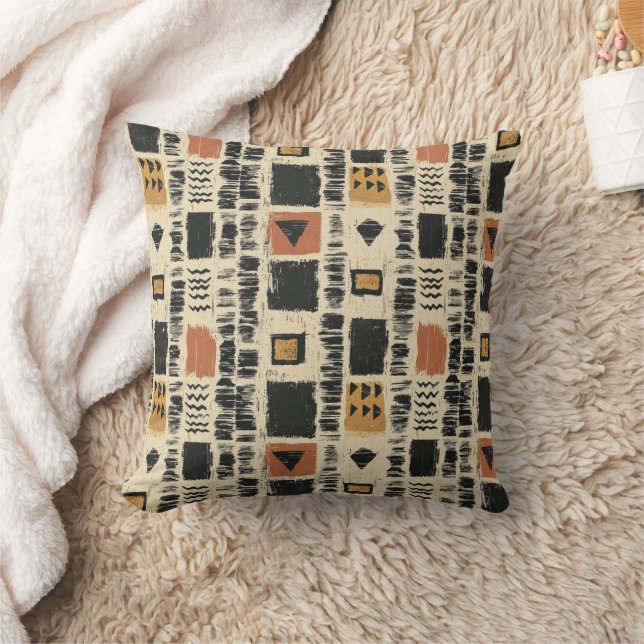 Rustic Mudcloth Geometric Pattern (3) Cushion (Blanket)