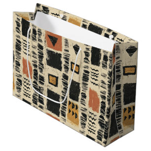 Rustic Mudcloth Geometric Pattern (3) Large Gift Bag
