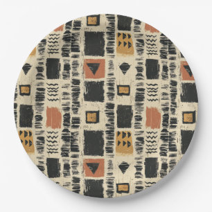 Rustic Mudcloth Geometric Pattern (3) Paper Plate