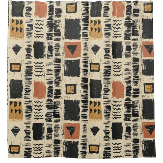 Rustic Mudcloth Geometric Pattern (3) Shower Curtain (Front)