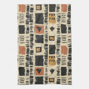 Rustic Mudcloth Geometric Pattern (3) Tea Towel